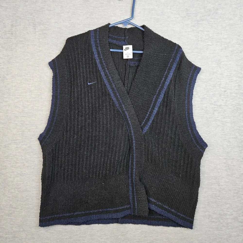 Nike Sportswear Collection Women's Black Navy V-neck Knit Vest Size M